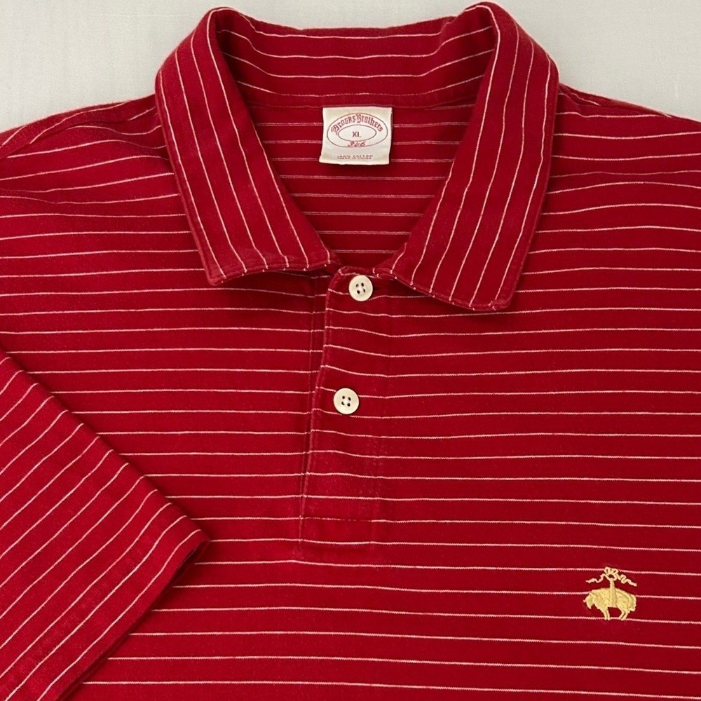 Brooks Brothers Polo‎ Shirt Mens XL Red White Striped Short Sleeve Golf Casual